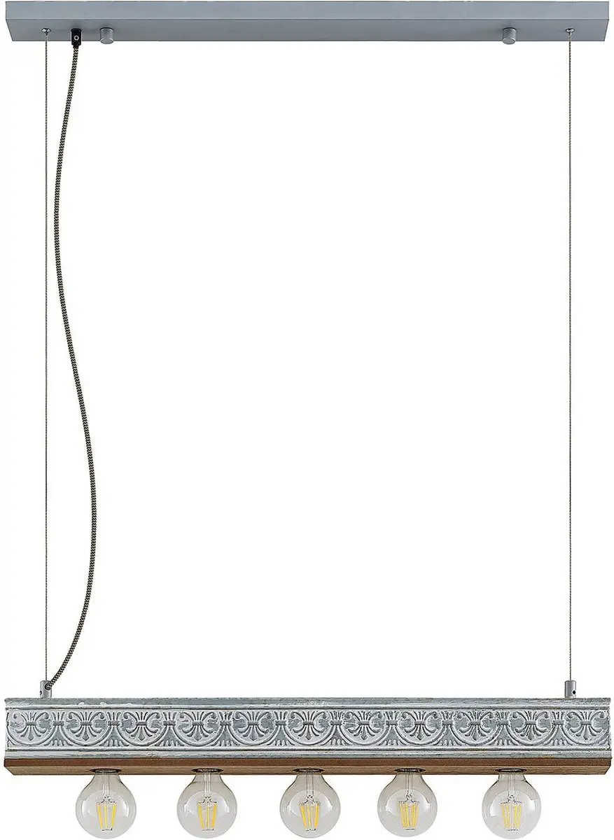 Lindby Hanglamp 5-lichts MDF/IJzer - Hout Licht/Wit Antiek Gegalvaniseerd
