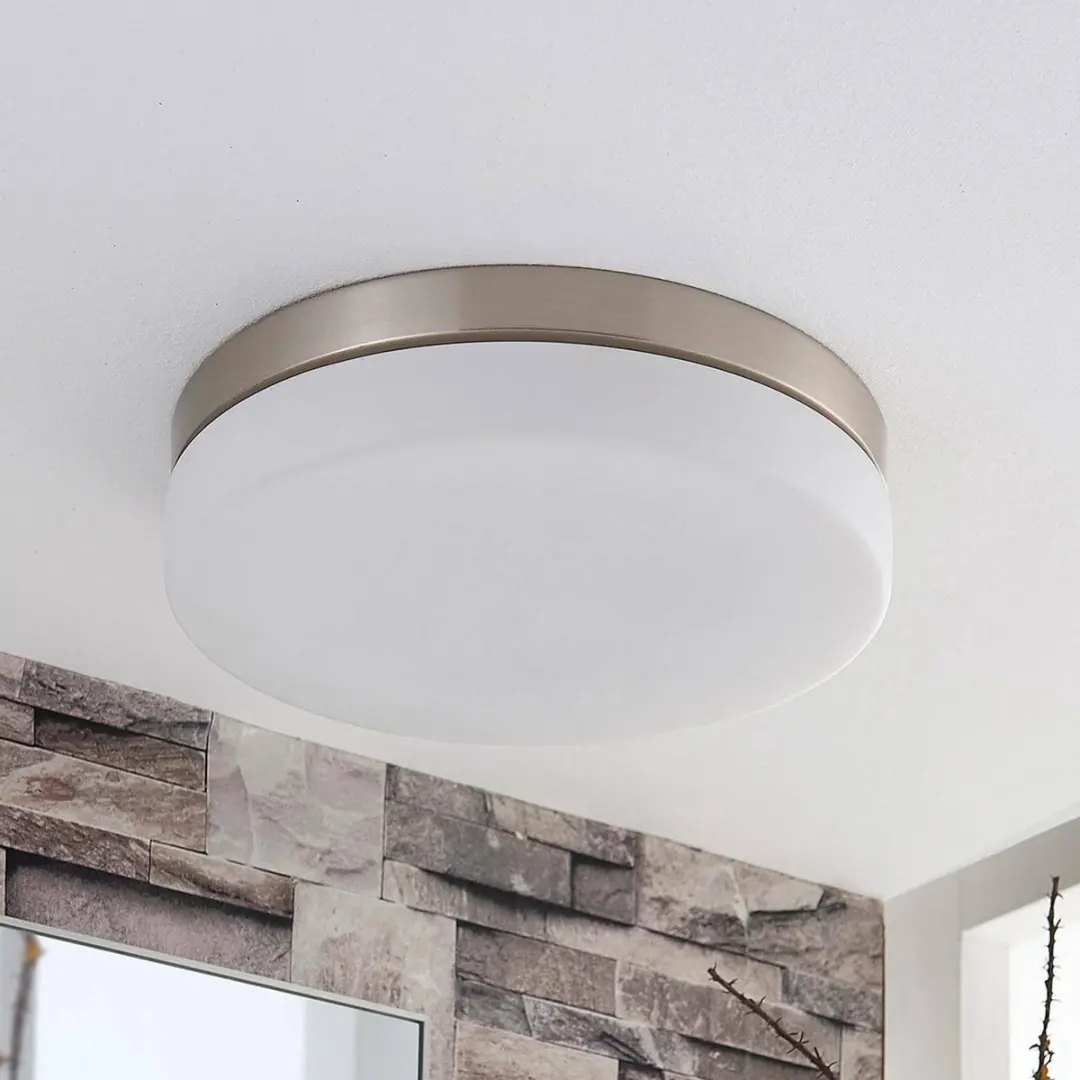 Lindby Plafondlamp Badkamer 3-Lichts - Ø30cm - Wit/Nikkel - afbeelding 6 van 6
