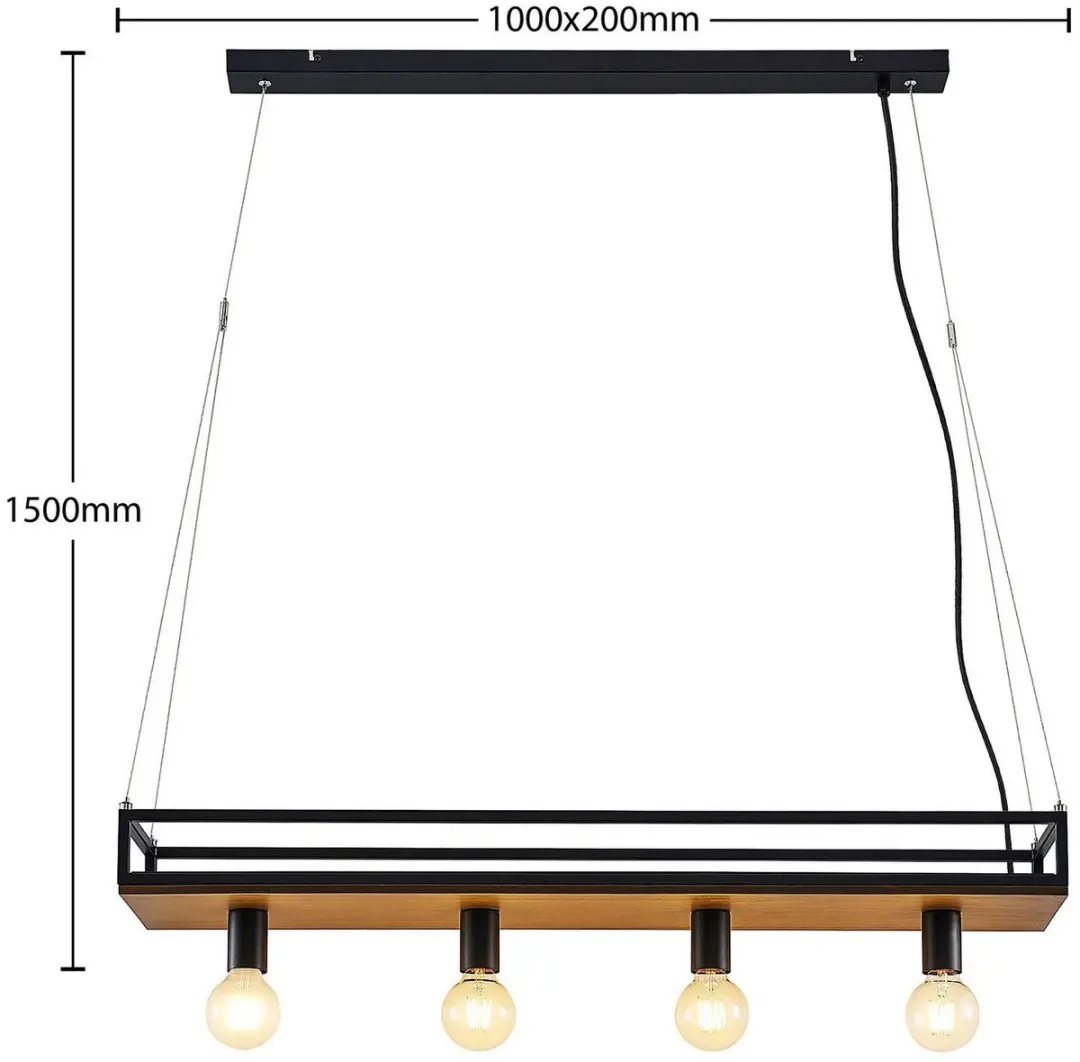Lindby Hanglamp 4-lichts IJzer/Donkere grenen