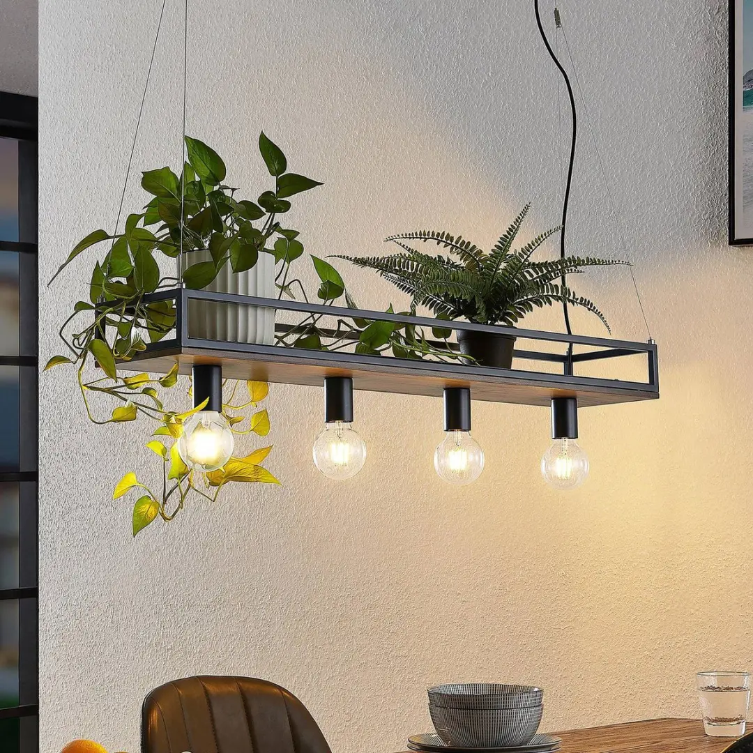 Lindby Hanglamp 4-lichts IJzer/Donkere grenen - 15W