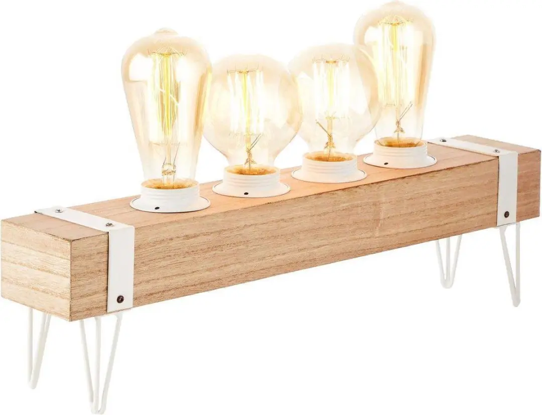 Brilliant Whitewood Tafellamp - 4 Lichtpunten - Hout/Wit - afbeelding 6 van 6
