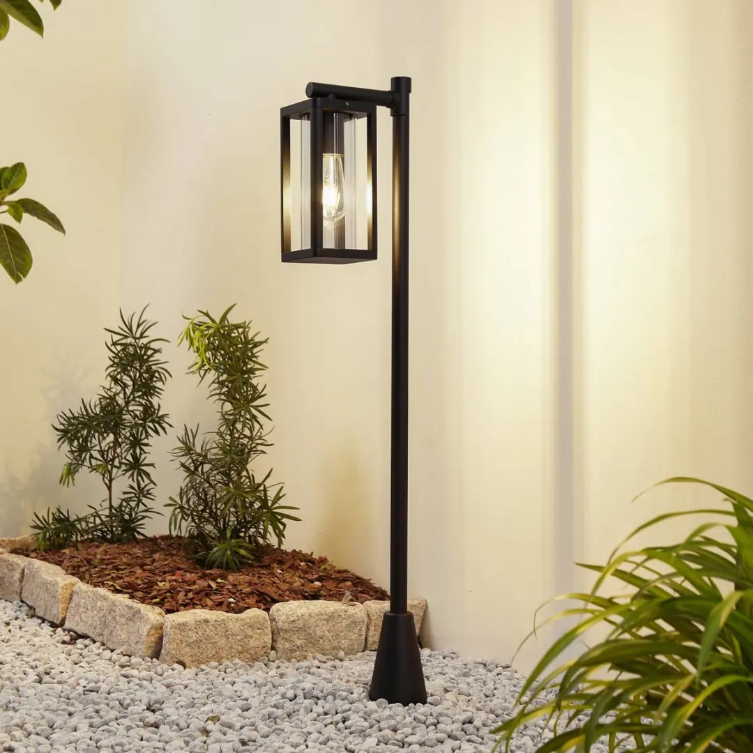 Lucande Tuinpadverlichting 15W E27 - Gegoten aluminium - 100cm - Zwart/Transparant