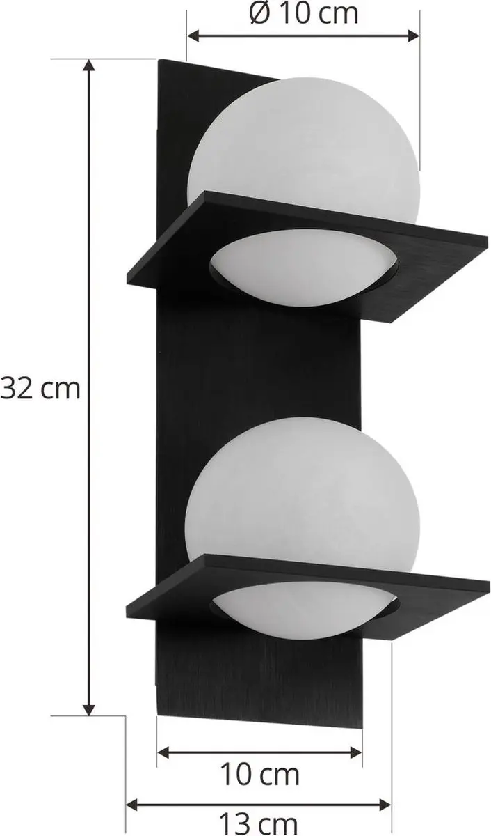 Lucande Wandlamp Metaal Glas 2 Lichtpunten - H32cm - G9 - Zwart/Wit