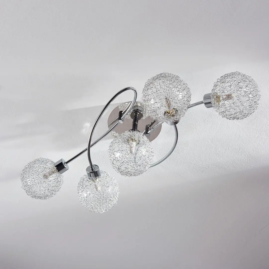 Lindby Plafondlamp 5xG9 Metaal Glas - 30cm - Zilver/Chroom - afbeelding 6 van 6