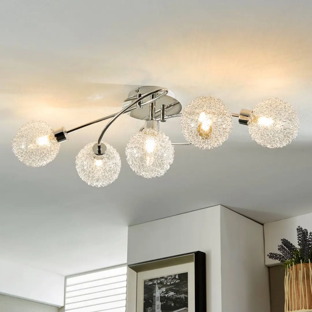 Lindby Plafondlamp 5xG9 Metaal Glas - 30cm - Zilver/Chroom