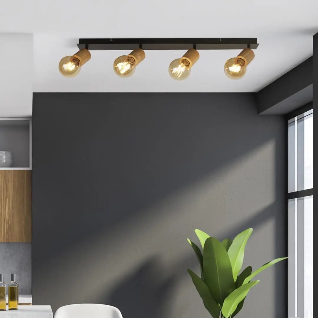 Searchlight Spinny Spot Plafondlamp - 4 Lichts Hout/Zwart