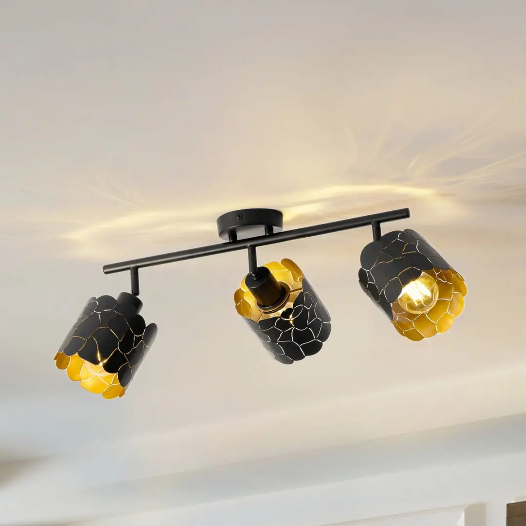 Lindby Plafondlamp 3-Lichts Metaal - Zwart/Goud
