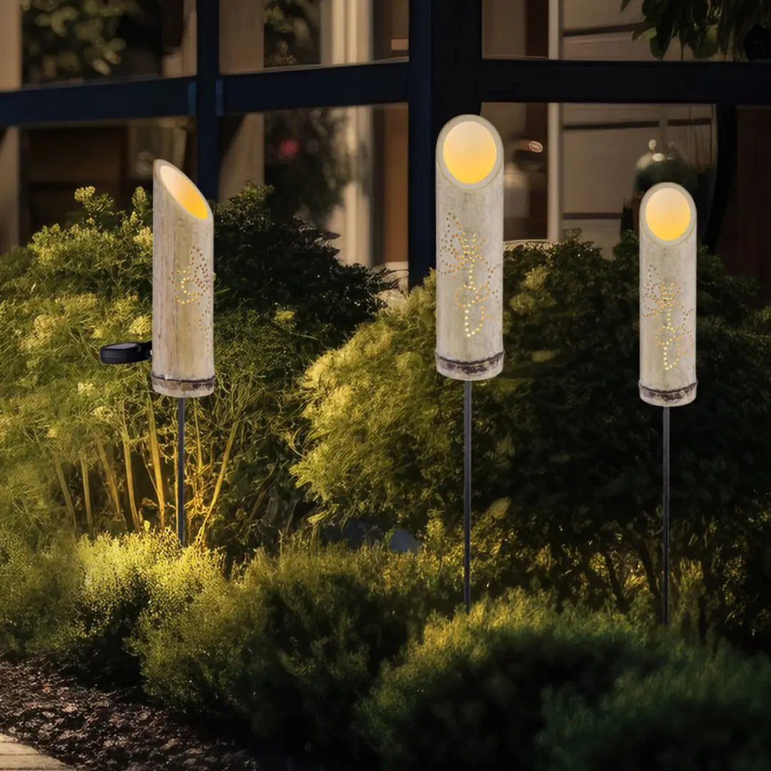 Globo Steeklamp Bamboe Solar 3000K - 3 Stuks