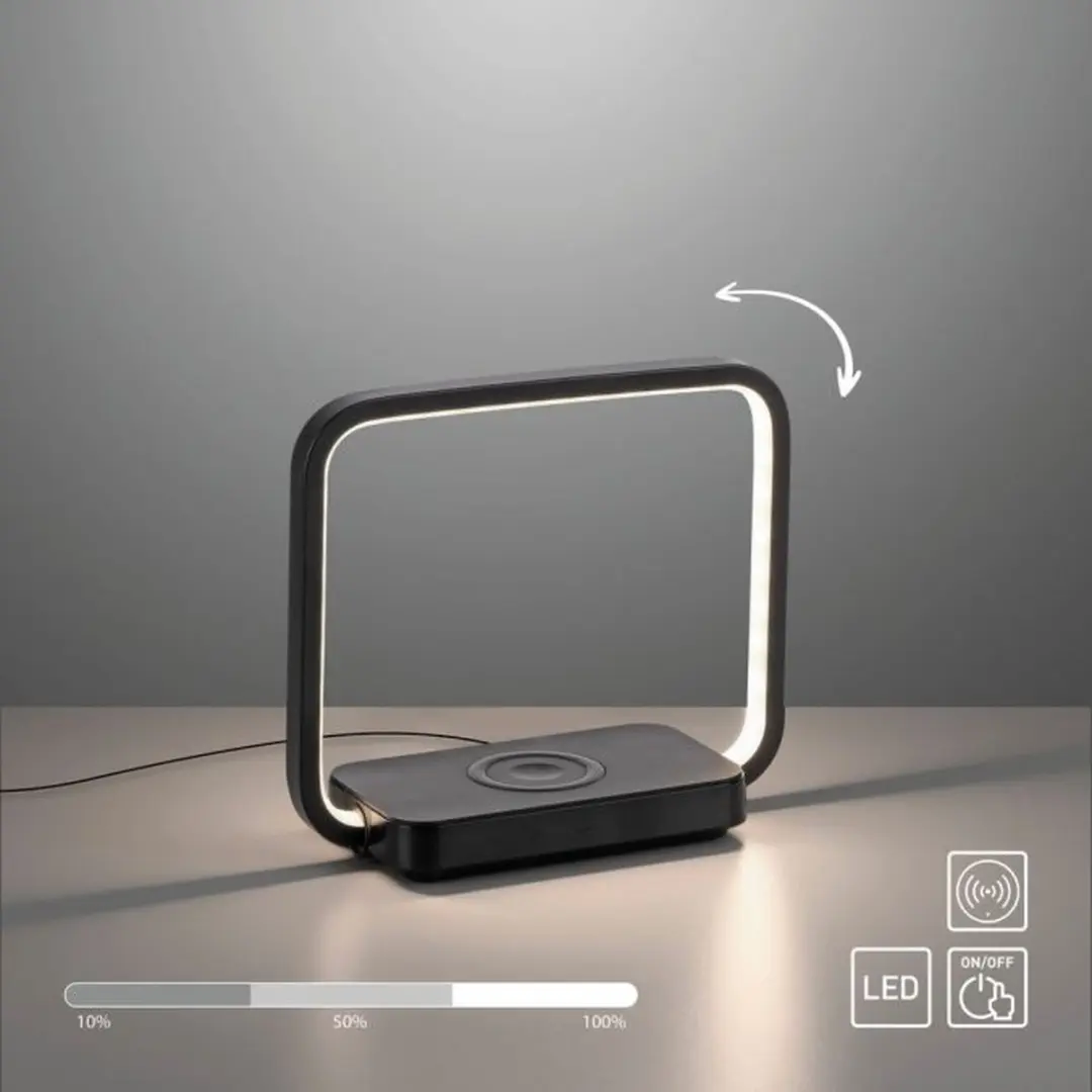 Just Light Omari Tafellamp - Zwart - 3 Step Touch-dimmer - Draadloos laden