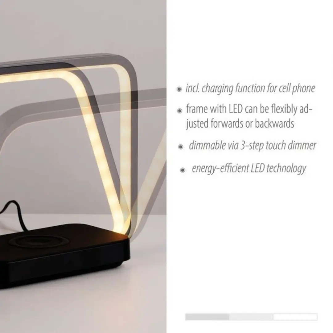 Just Light Omari Tafellamp - Zwart - 3 Step Touch-dimmer - Draadloos laden