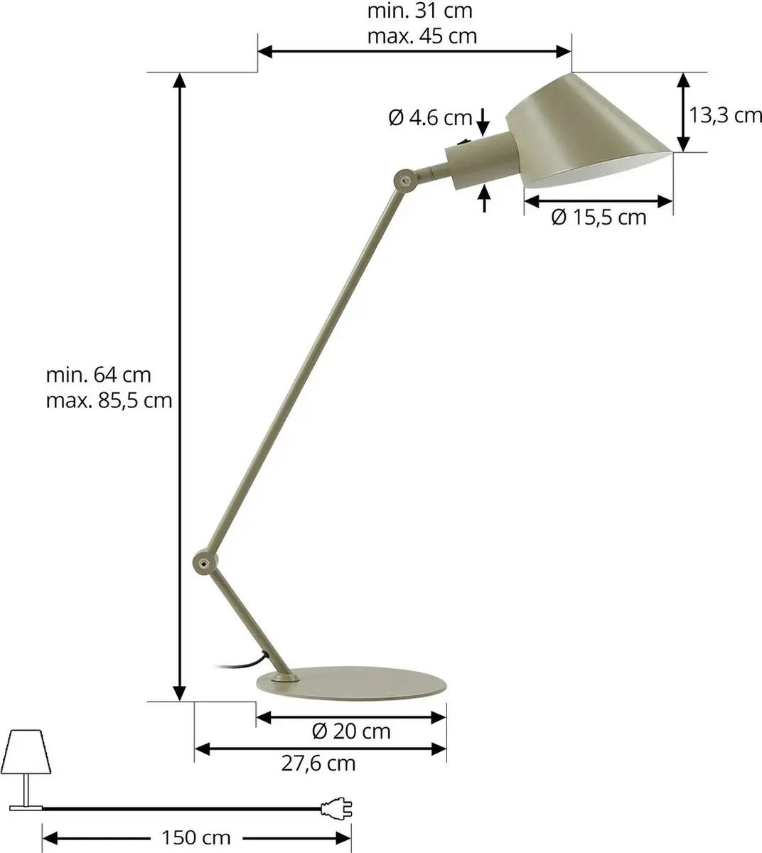 Lindby Bureaulamp Metaal Lichtgroen 64cm - E27 - afbeelding 6 van 6