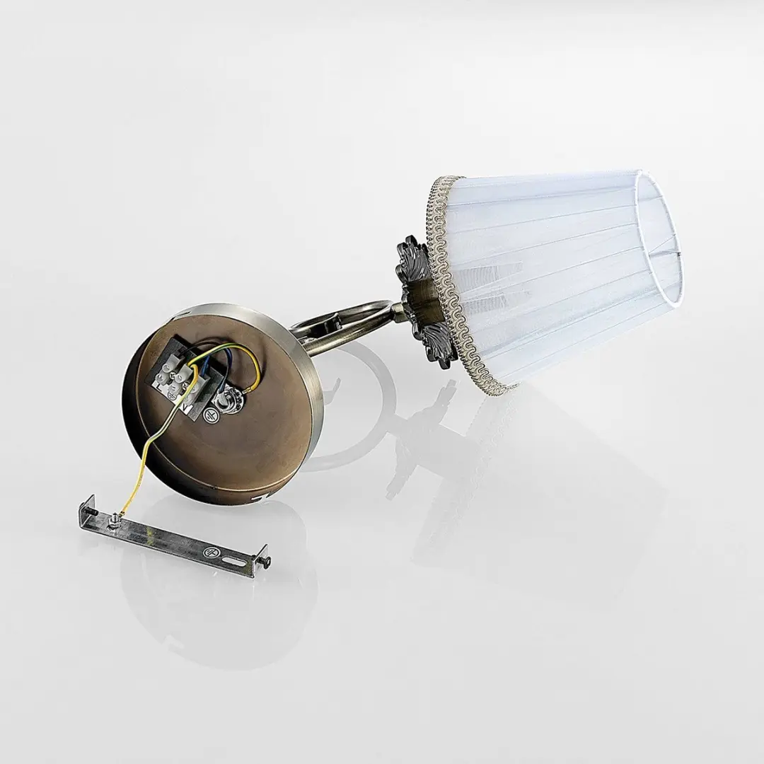 Lindby Wandlamp Textiel Metaal E14 - 33,5cm - Wit/Antiek Messing