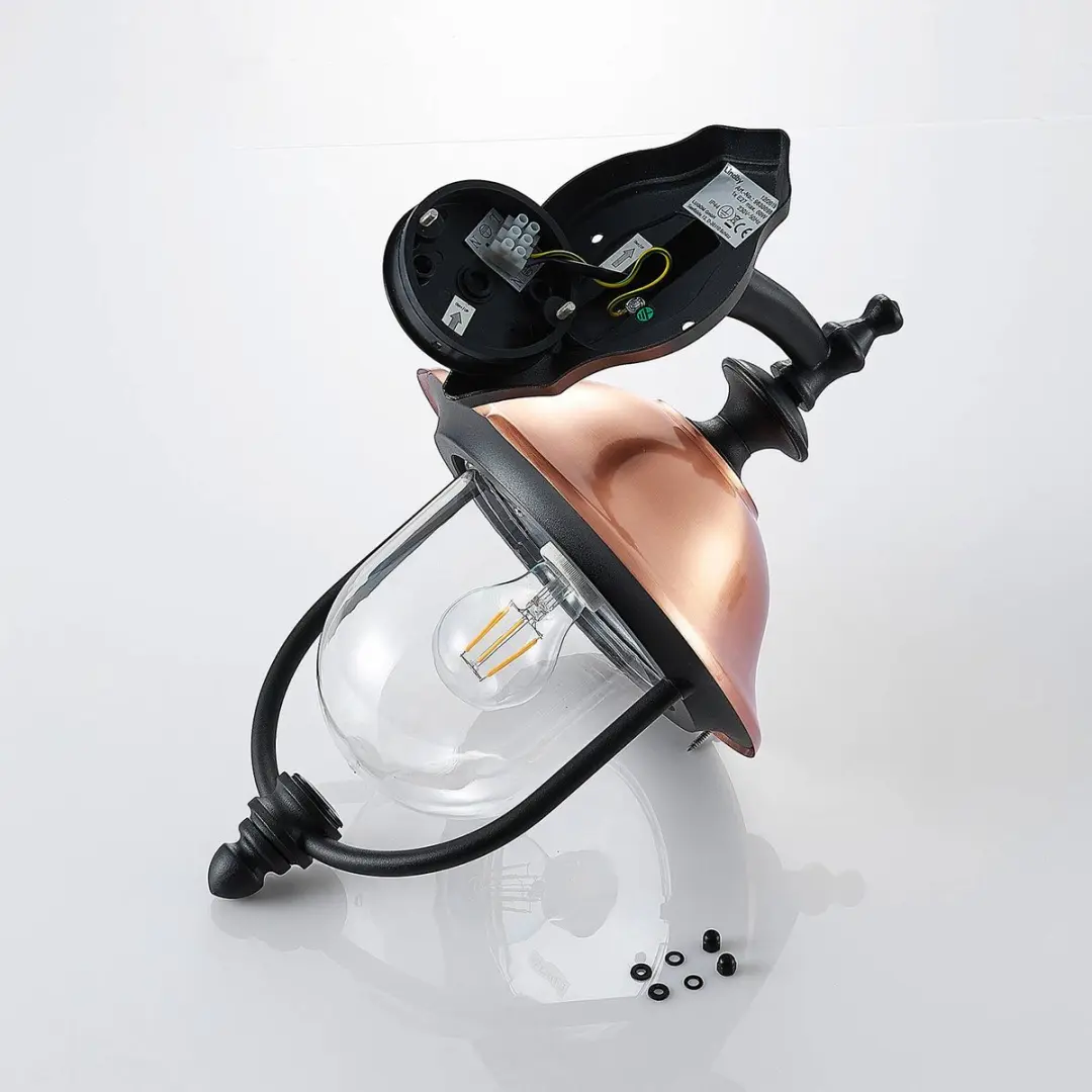 Lindby Wandlamp Buiten 1 Licht E27 - 60W - Zwart/Koper/Transparant