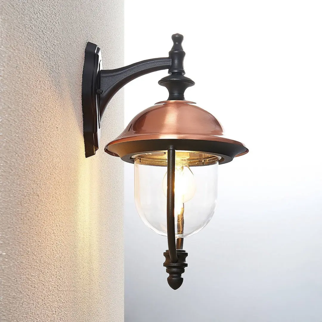 Lindby Wandlamp Buiten 1 Licht E27 - 60W - Zwart/Koper/Transparant