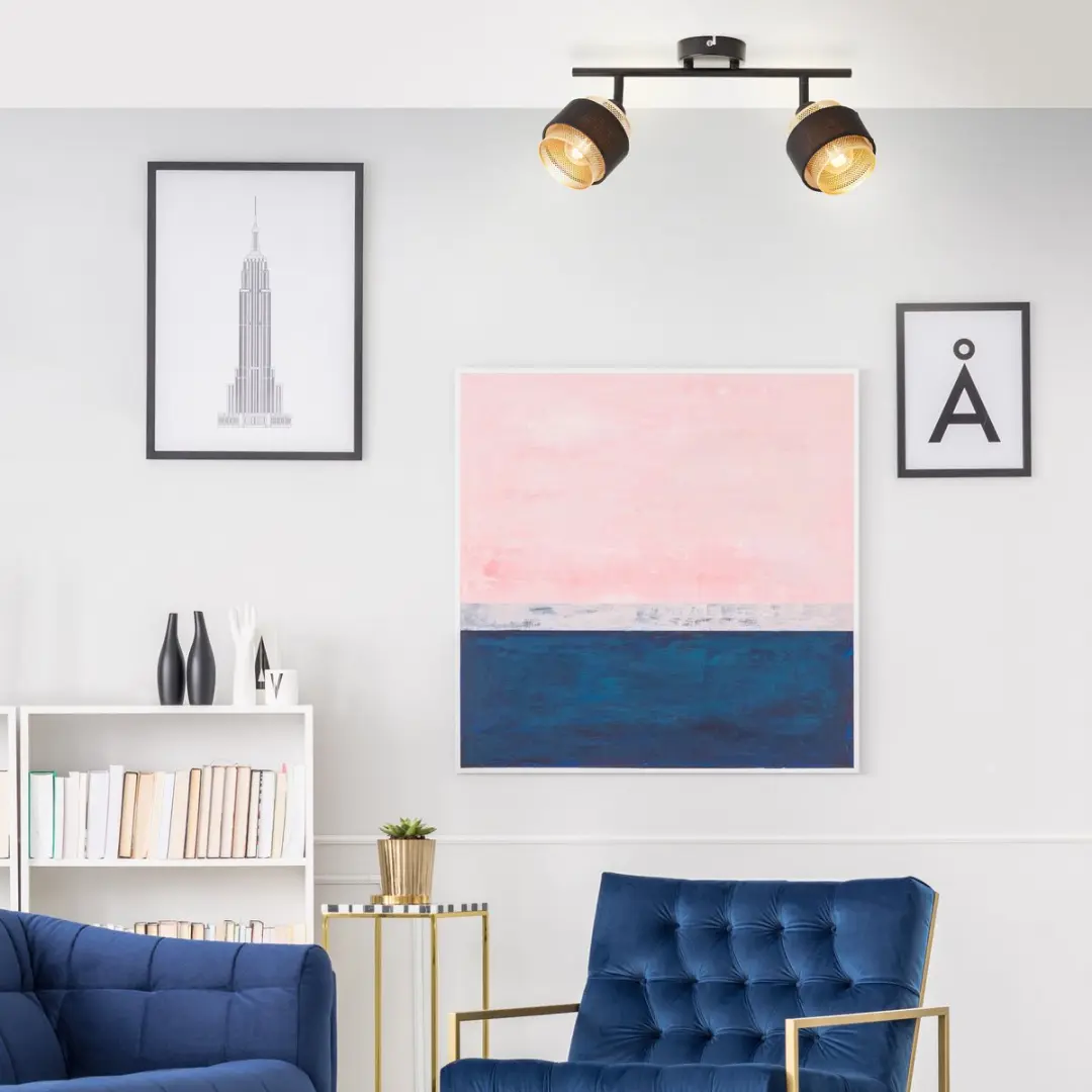 Brilliant Grove 2-Vlammige Spot - 2x D45 E14 28W - Zwart/Goud - afbeelding 6 van 6