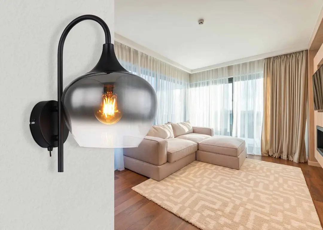 Globo Maxy Wandlamp E27 - Zwart - Ø18cm