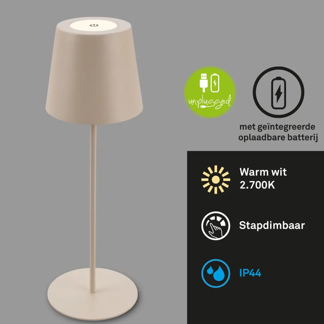 Briloner Kiki Oplaadbare Tafellamp - 2700K - Beige