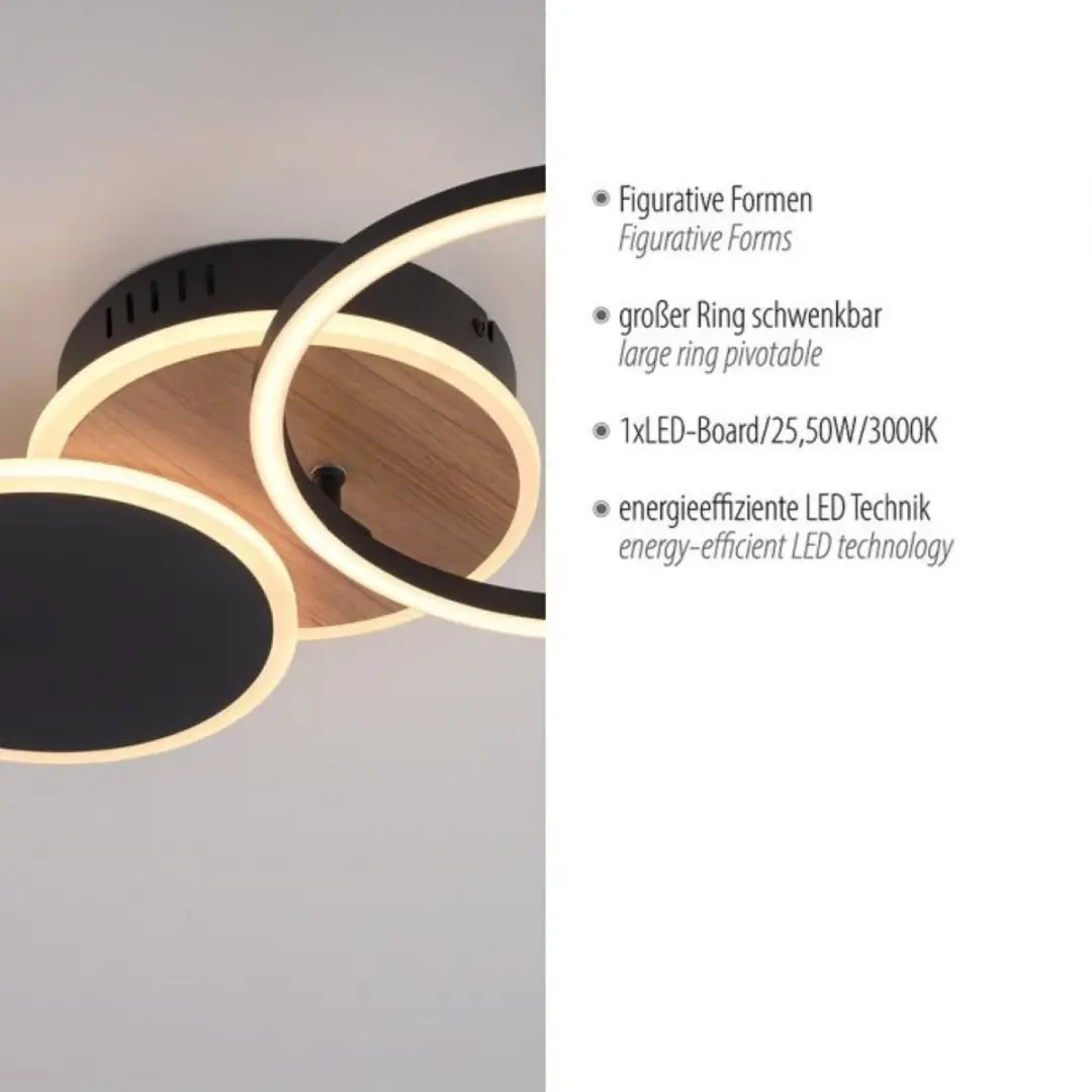 Paul Neuhaus Plafondlamp Baikal 3 - 33,5cm - Hout/Zwart