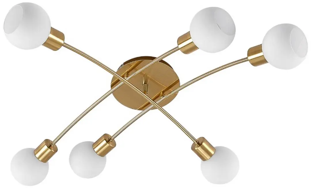 Lindby Plafondlamp 6x E14 - 24W - Messing/Wit