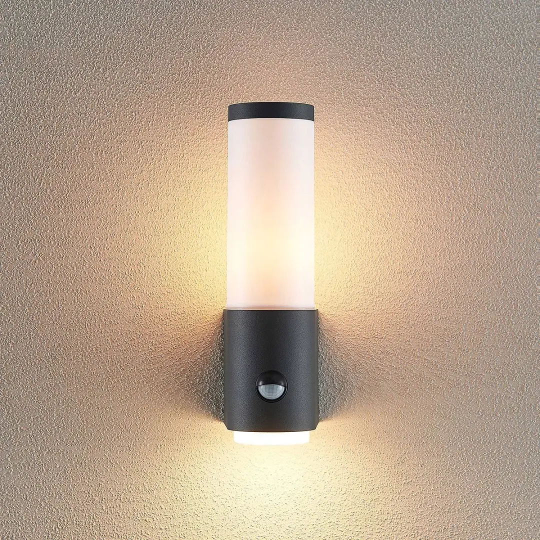 Lindby Wandlamp Buiten 1 Licht E27 - 18W - Donkergrijs/Opaalwit