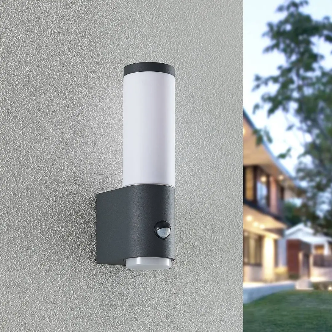 Lindby Wandlamp Buiten 1 Licht E27 - 18W - Donkergrijs/Opaalwit