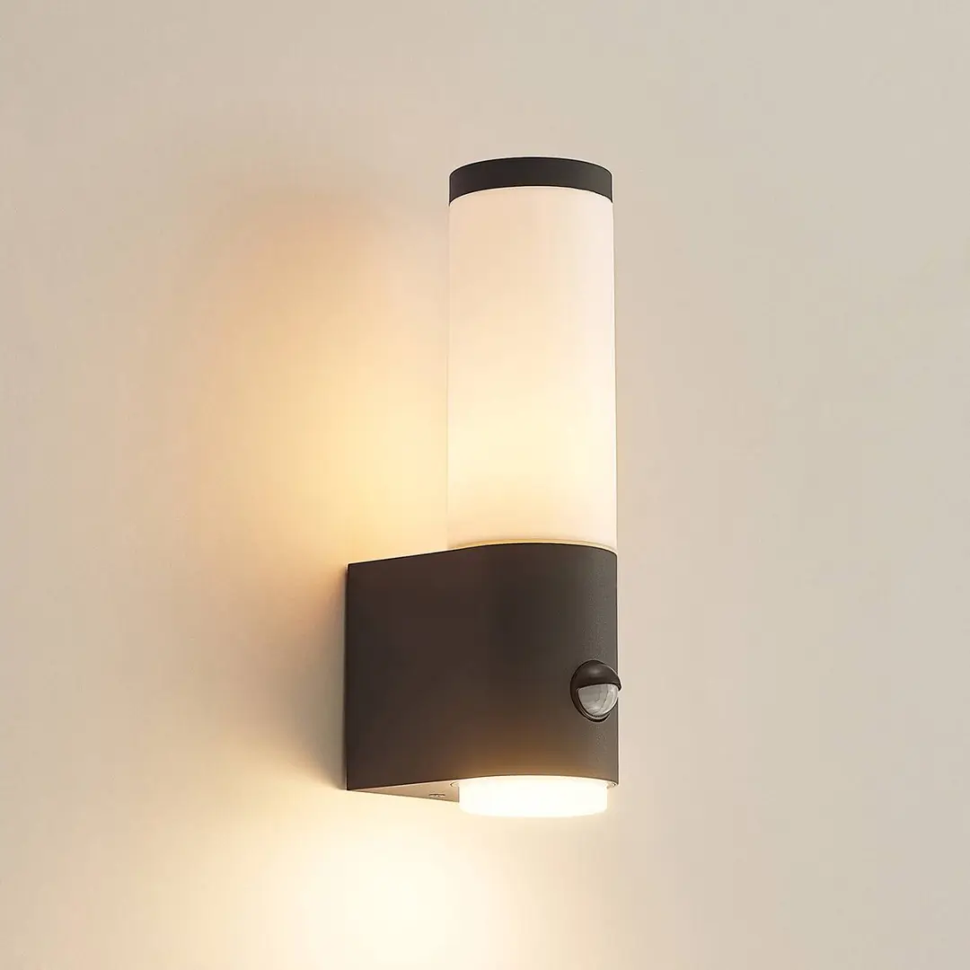 Lindby Wandlamp Buiten 1 Licht E27 - 18W - Donkergrijs/Opaalwit