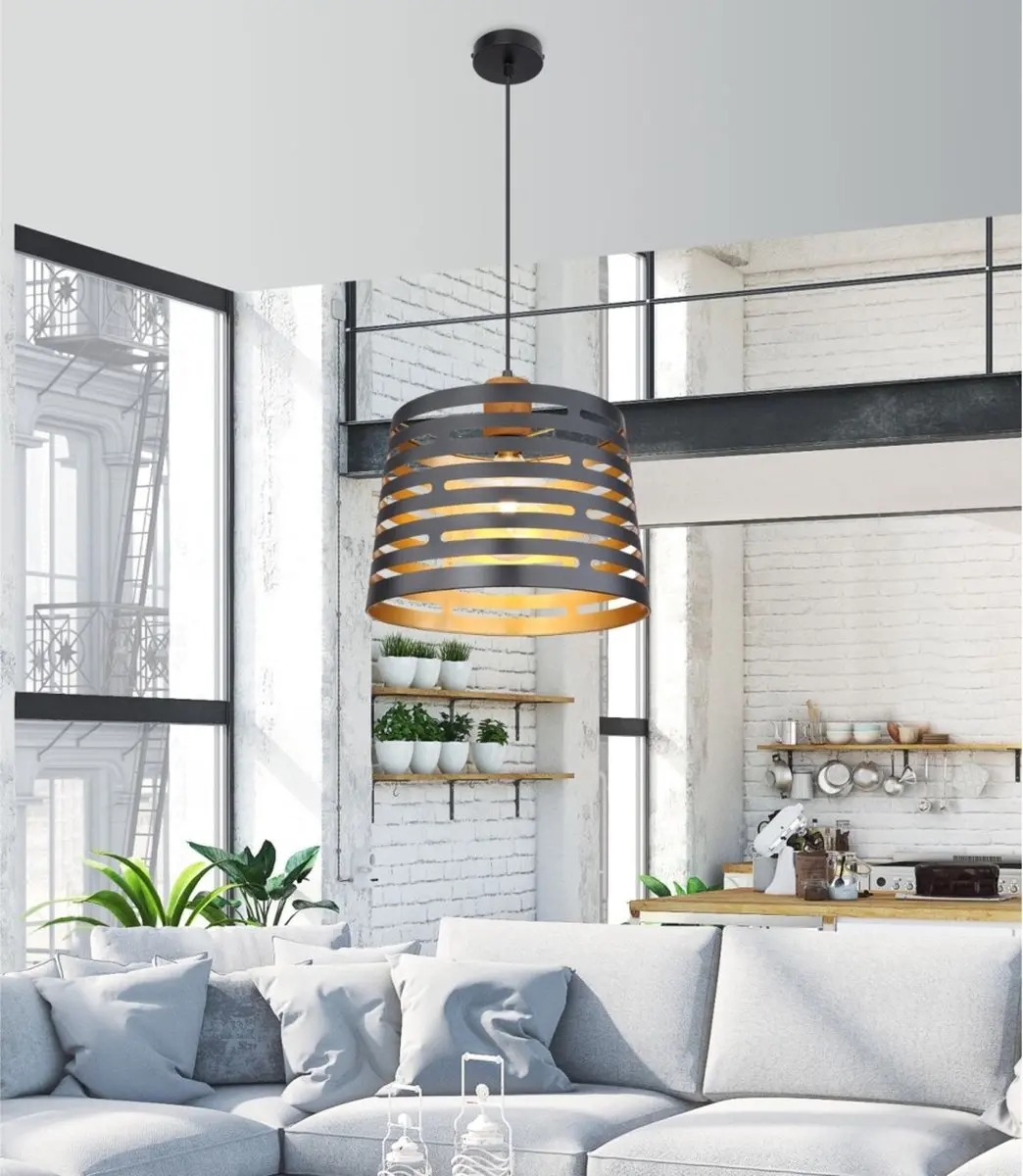 Globo Ablona Hanglamp - Zwart Ø35cm E27 - afbeelding 6 van 6