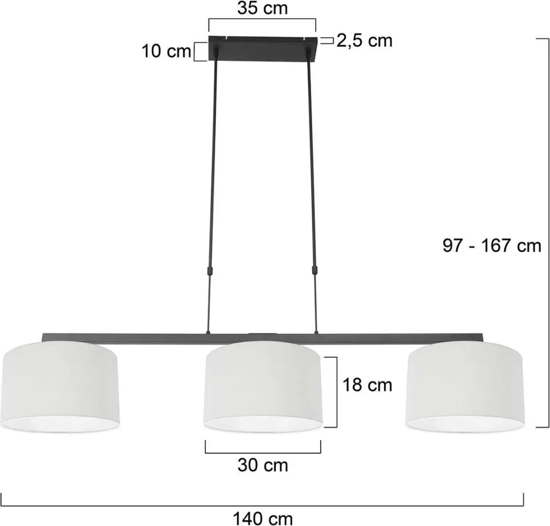 Steinhauer 3-lichts Hanglamp Zwart - Ø30cm - Hoogteinstelbaar - afbeelding 6 van 6