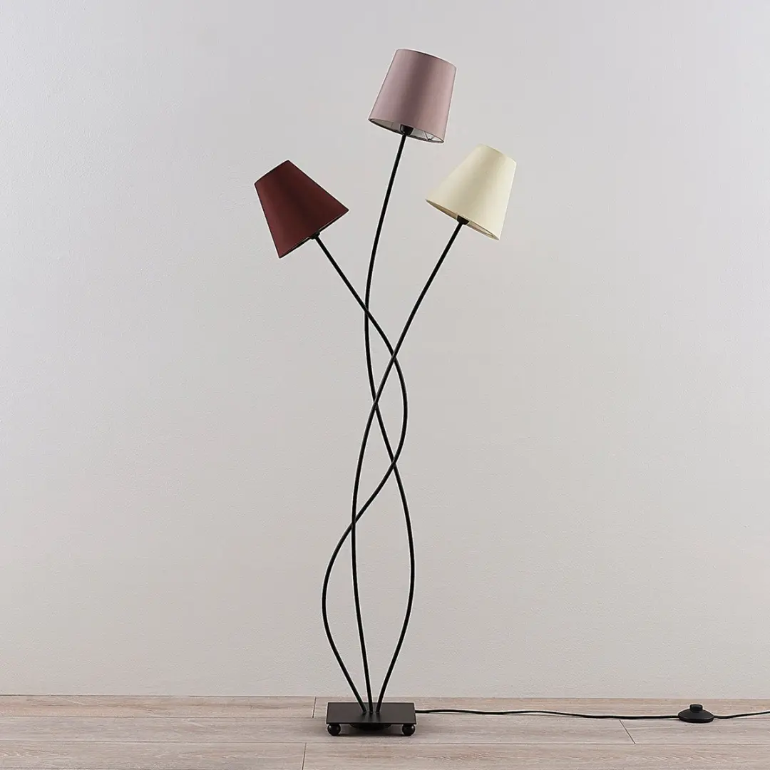 Lindby Vloerlamp 3-lichts Melis+ - 130cm - E14 - Bruin/Grijs/Crème/Zwart
