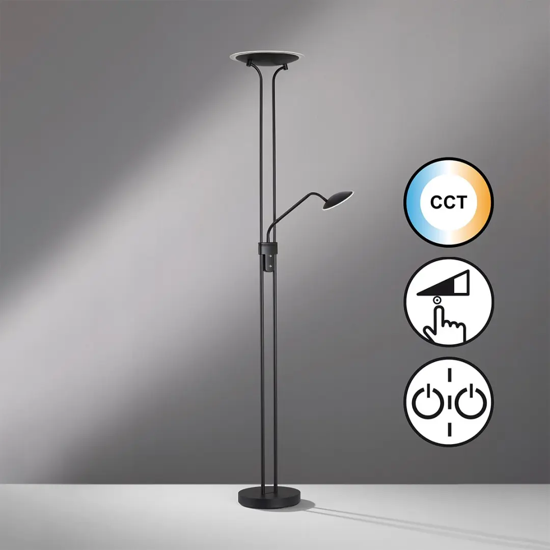Fischer & Honsel Tallri Vloerlamp - 2x LED 42,5W Dimbaar Zwart