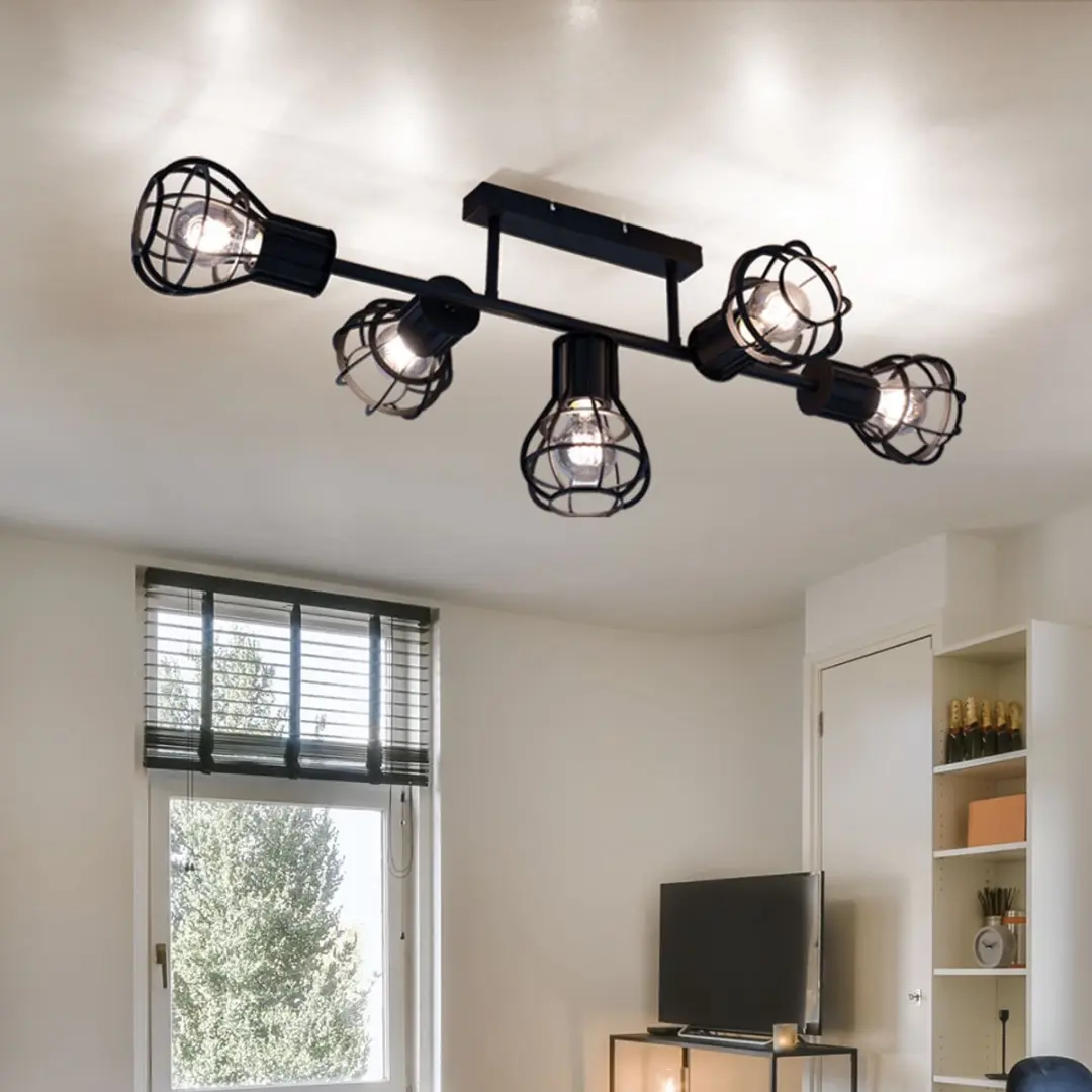 Globo Plafondlamp Spotlight Kooilook 5-vlammen - 5x E27 - 90x37x30cm Zwart