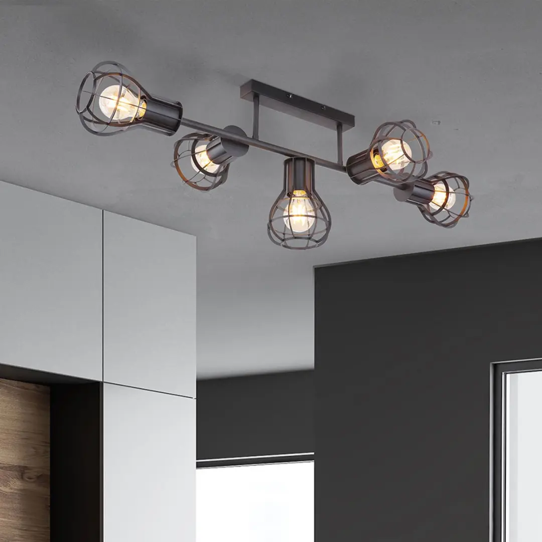 Globo Plafondlamp Spotlight Kooilook 5-vlammen - 5x E27 - 90x37x30cm Zwart