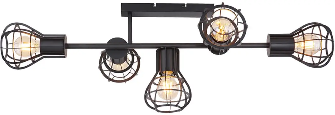 Globo Plafondlamp Spotlight Kooilook 5-vlammen - 5x E27 - 90x37x30cm Zwart
