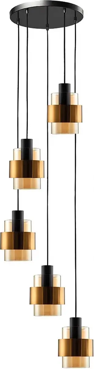 Freelight Hanglamp Chiasso 5 Lichts Ø40cm - Zwart/Goud