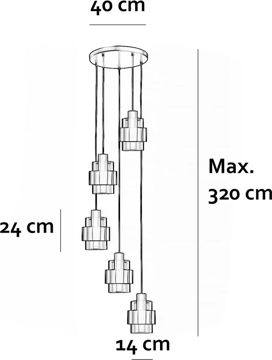 Freelight Hanglamp Chiasso 5 Lichts Ø40cm - Zwart/Goud