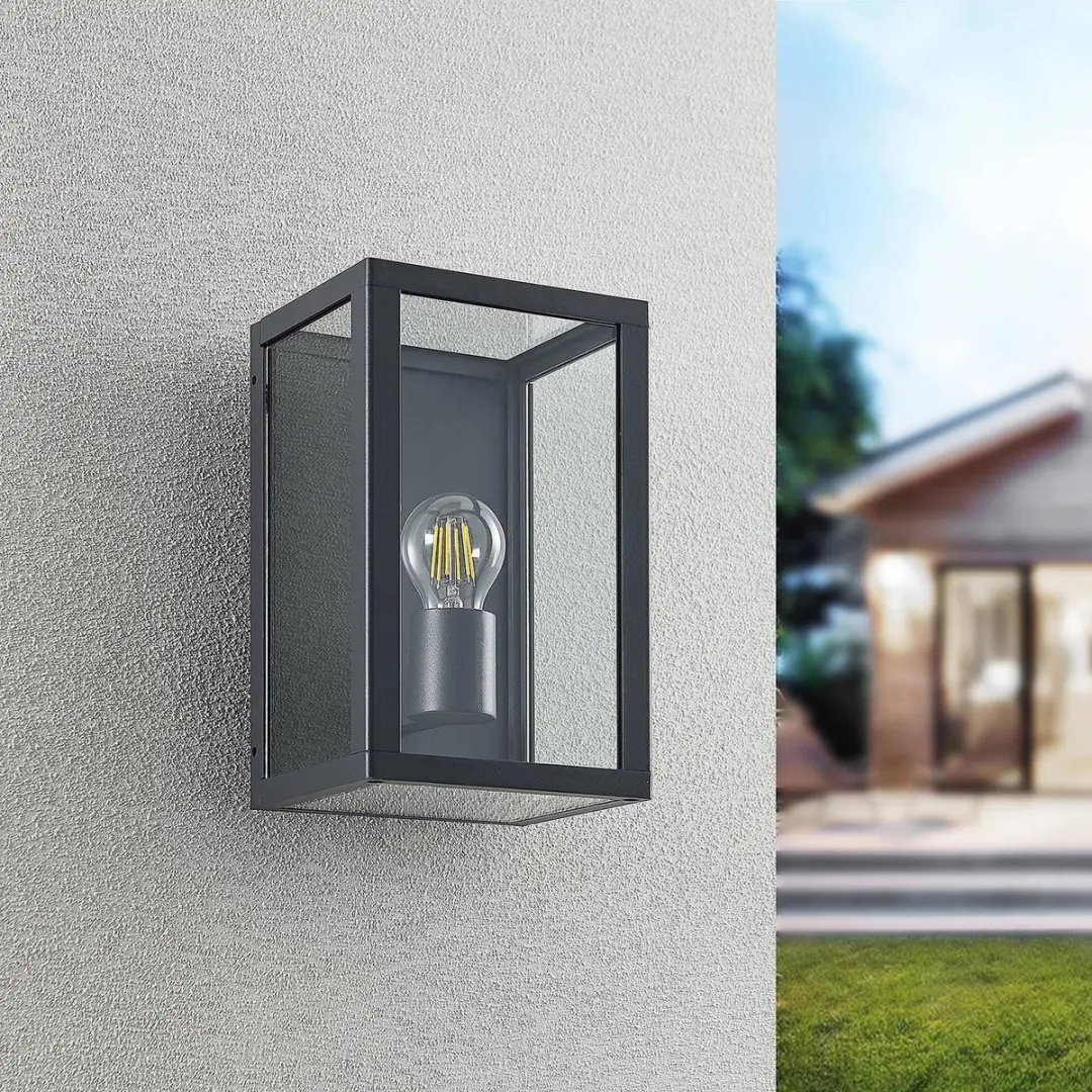 Lindby Wandlamp Buiten Aluminium Glas 1 Lichtpunt E27 - Antraciet