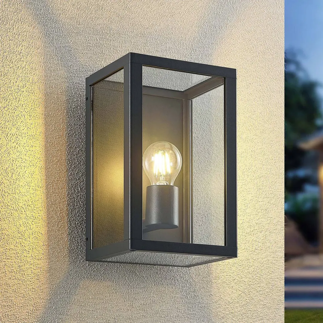 Lindby Wandlamp Buiten Aluminium Glas 1 Lichtpunt E27 - Antraciet