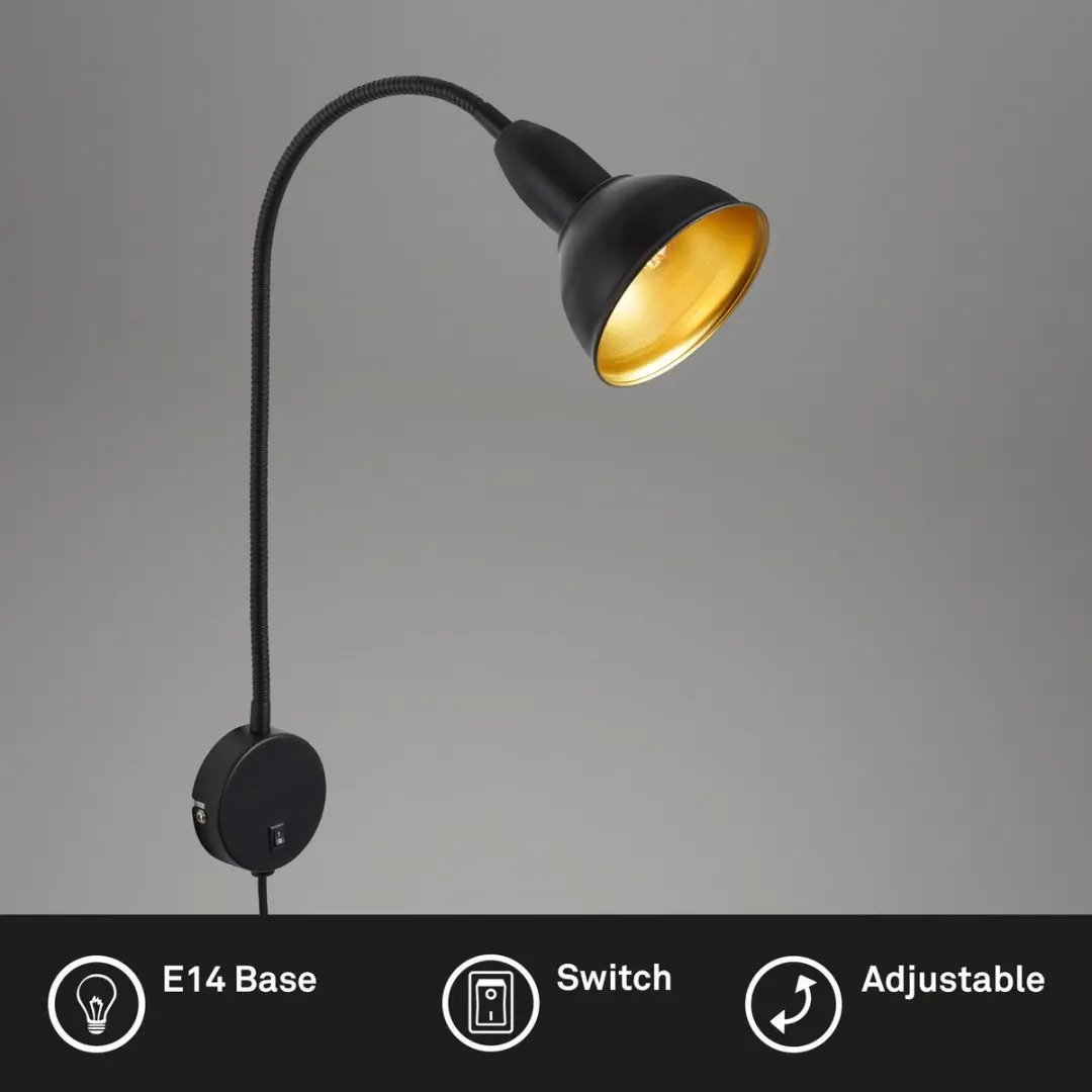 Briloner Hygge Stekkerlamp Wandlamp E14 - 25W - Zwart-goud