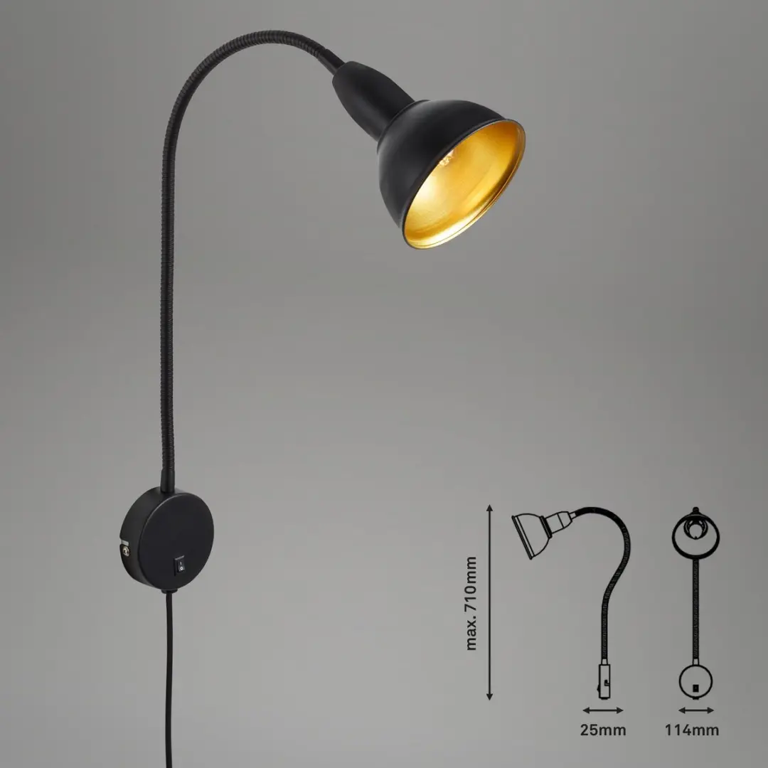 Briloner Hygge Stekkerlamp Wandlamp E14 - 25W - Zwart-goud