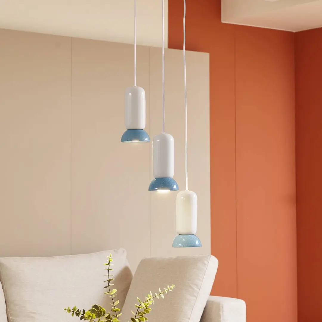 Lindby Hanglamp 3-Lichts Keramiek - GU10 - Wit/Blauw
