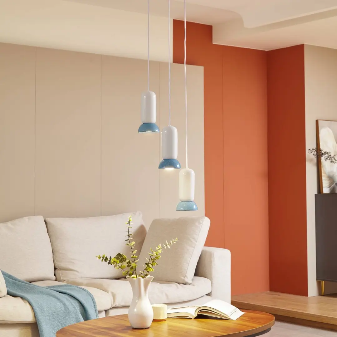 Lindby Hanglamp 3-Lichts Keramiek - GU10 - Wit/Blauw
