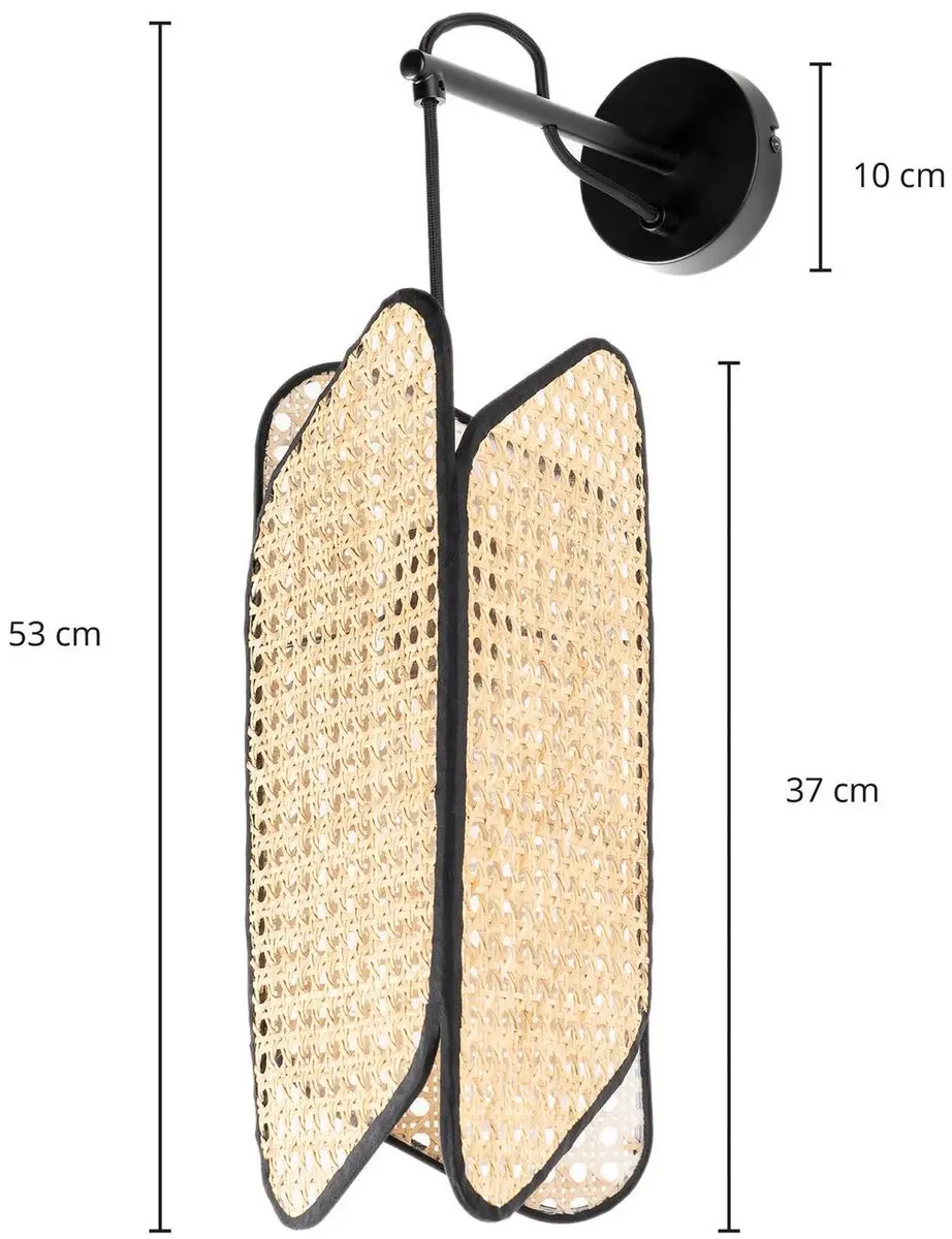 Lucande Wandlamp Design Bamboe 1 Licht E27 - 53cm - Zwart/Licht Hout
