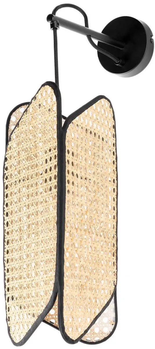 Lucande Wandlamp Design Bamboe 1 Licht E27 - 53cm - Zwart/Licht Hout - afbeelding 6 van 6
