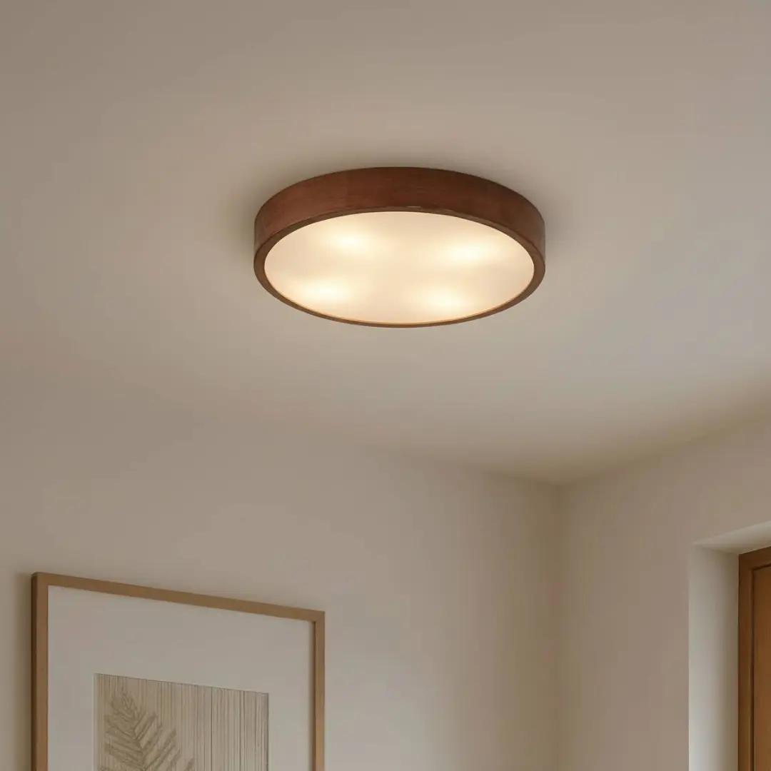 Lindby Plafondlamp Hout 4 Lichtpunten Walnoot/Wit - 50cm