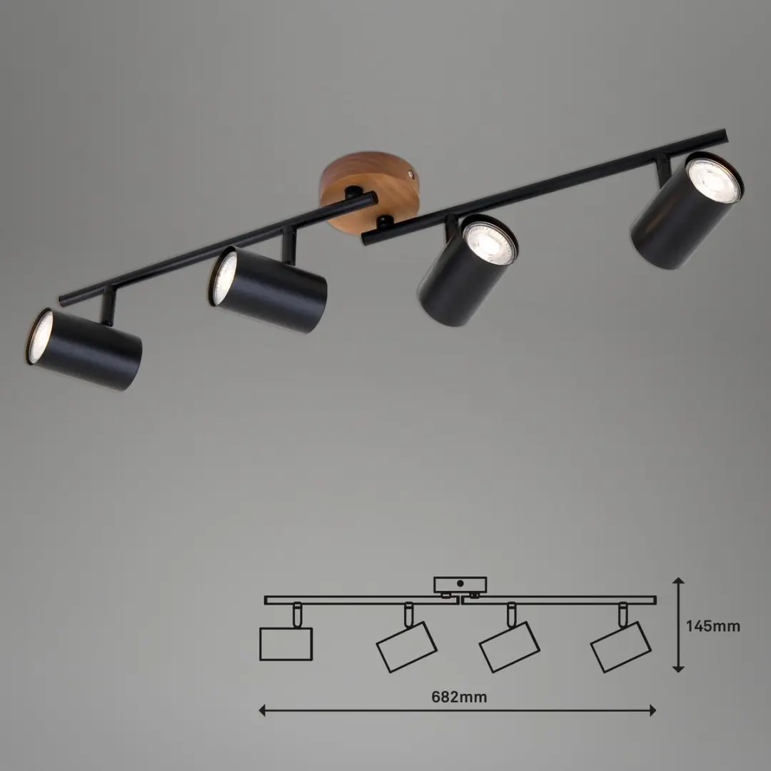 Briloner Wood & Style Plafondlamp 4x GU10 - Zwart
