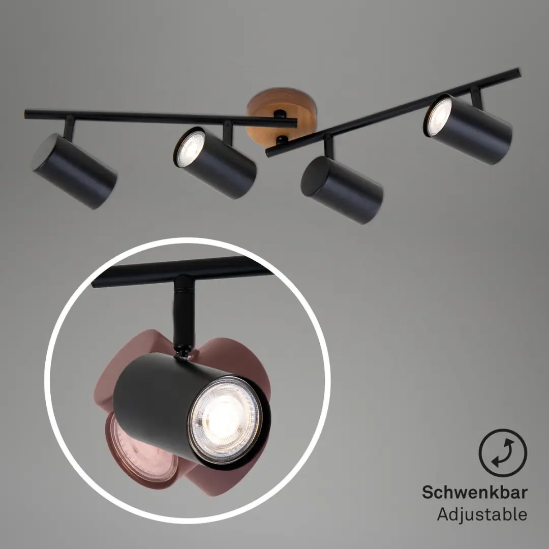 Briloner Wood & Style Plafondlamp 4x GU10 - Zwart