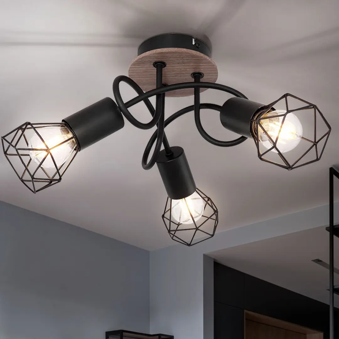Globo Vintage Plafondlamp Spot Rondell - 3x E14 - 38x21cm - Zwart