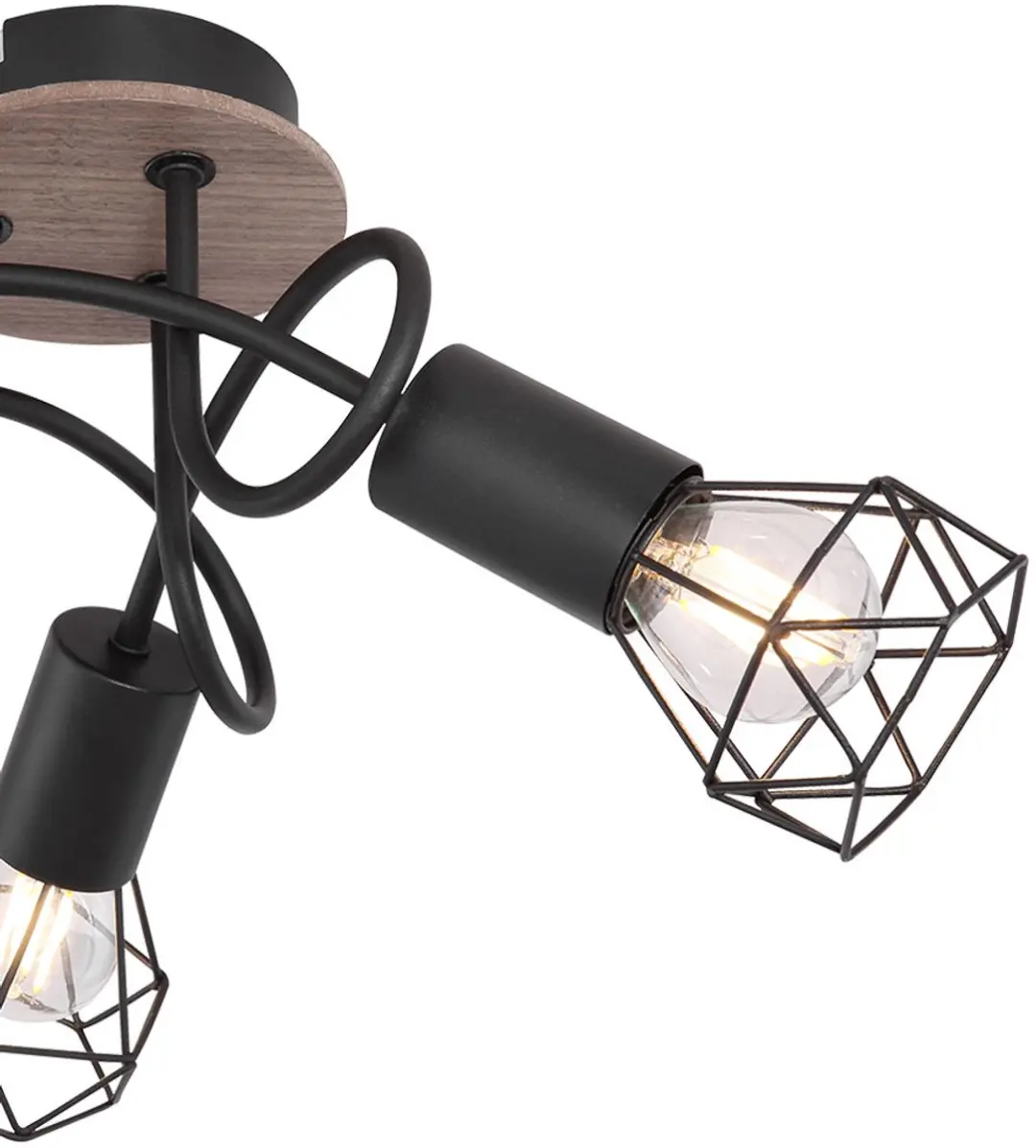 Globo Vintage Plafondlamp Spot Rondell - 3x E14 - 38x21cm - Zwart - afbeelding 6 van 6