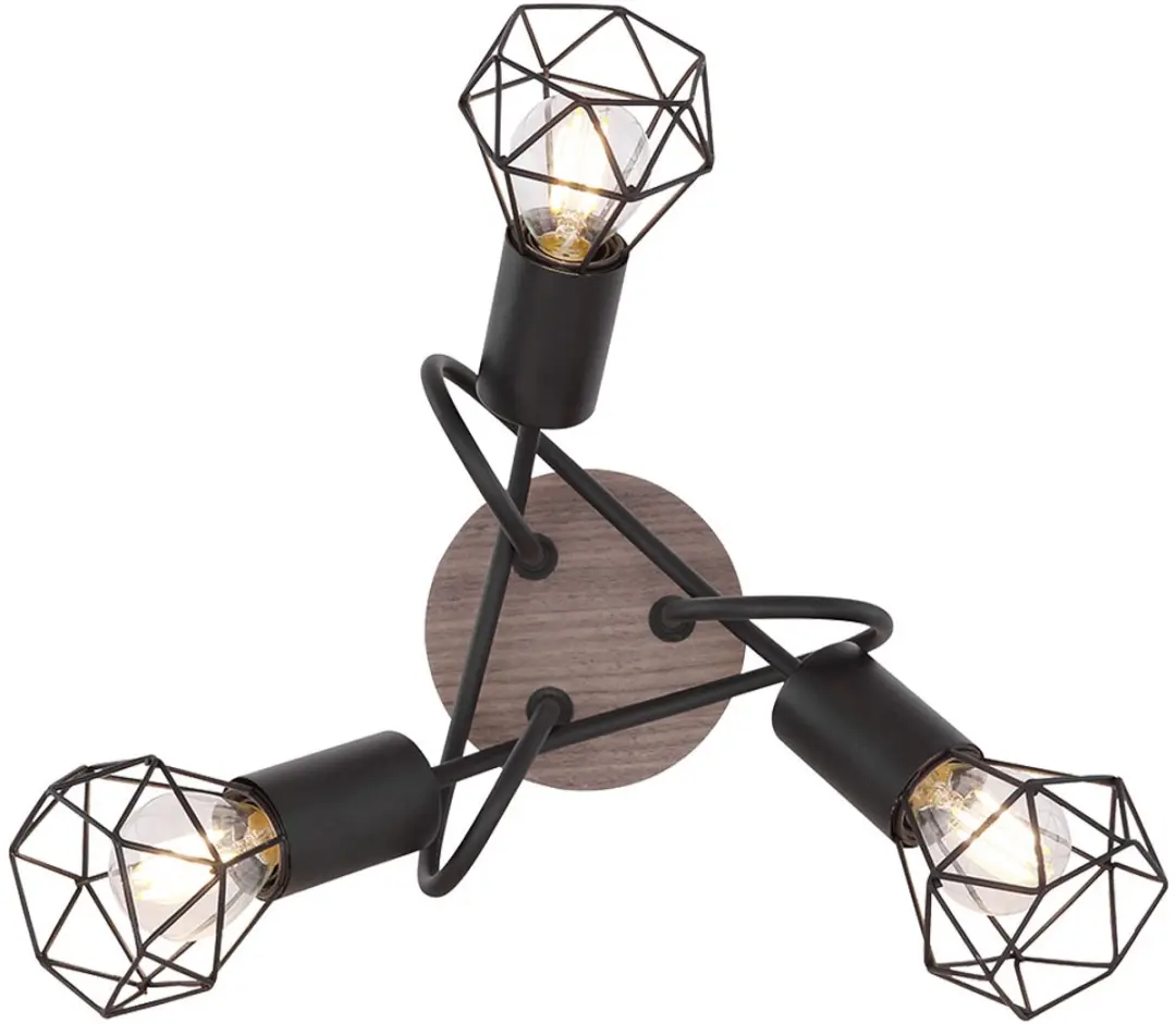 Globo Vintage Plafondlamp Spot Rondell - 3x E14 - 38x21cm - Zwart