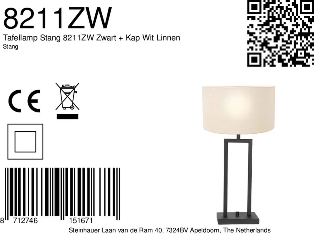 Steinhauer Tafellamp Stang 8211ZW - 1 Lichtpunt - 30cm - Zwart